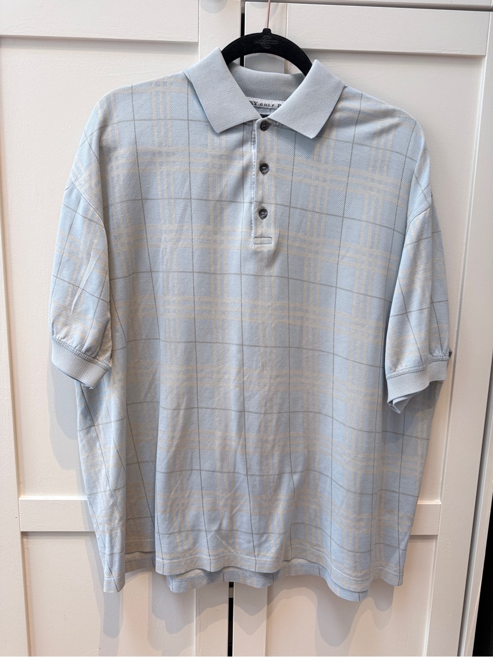 Burberry Golf Men's XL Plaid Polo Shirt Light Blue Made In Italy Short Sleeve